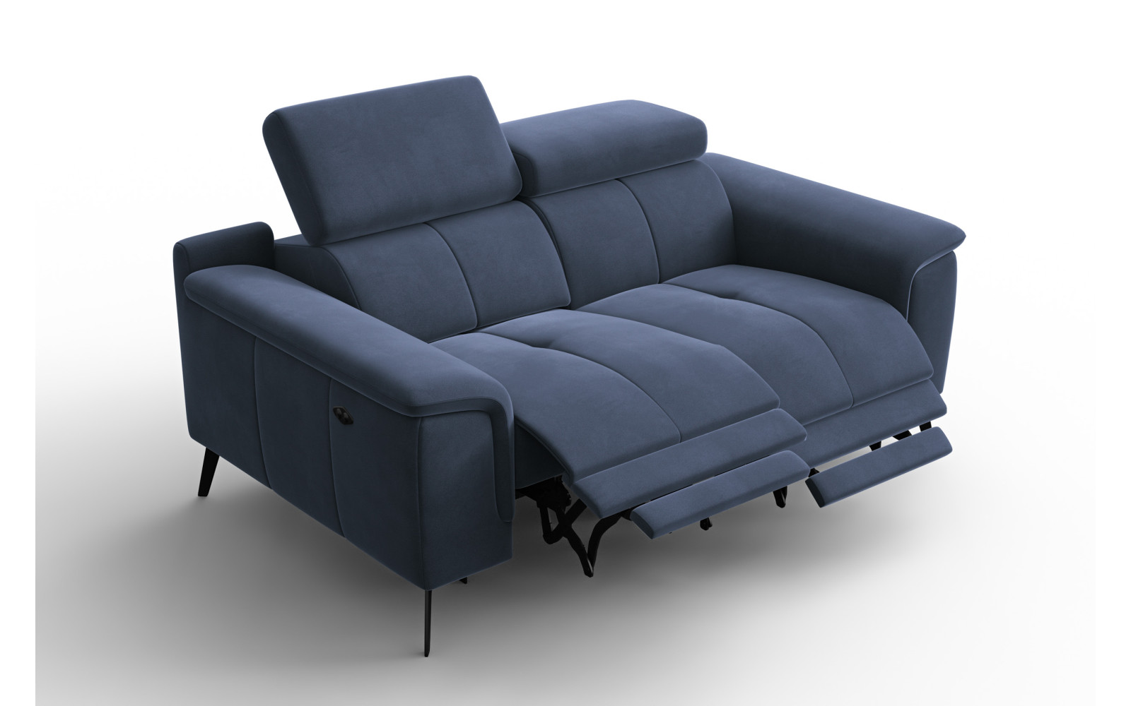 Canapé Relax 2 places FIERO, tissu velours bleu marine