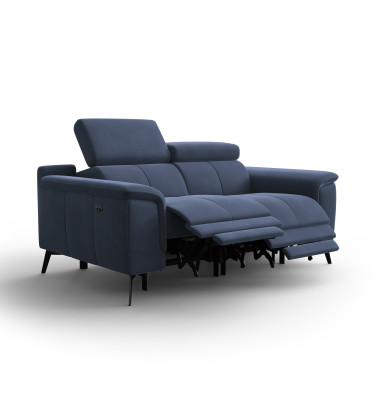 Canapé Relax 2 places FIERO, tissu velours bleu marine