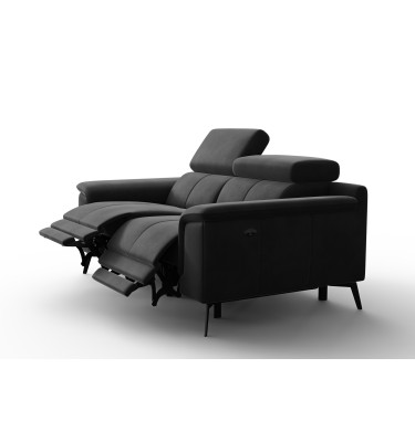 Canapé Relax 2 places FIERO, tissu velours noir