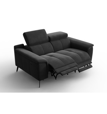 Canapé Relax 2 places FIERO, tissu velours noir