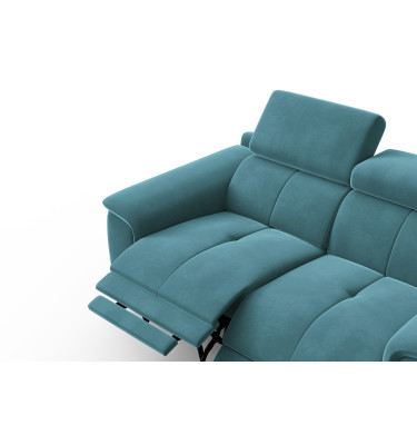 Canapé Relax 2 places FIERO, tissu velours turquoise