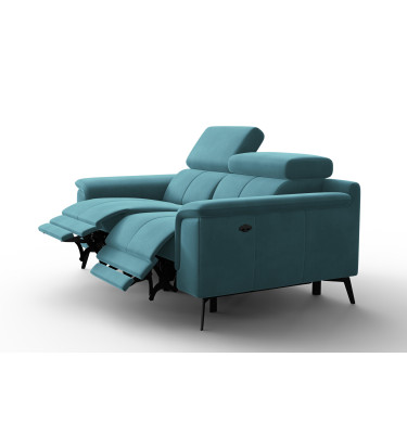 Canapé Relax 2 places FIERO, tissu velours turquoise