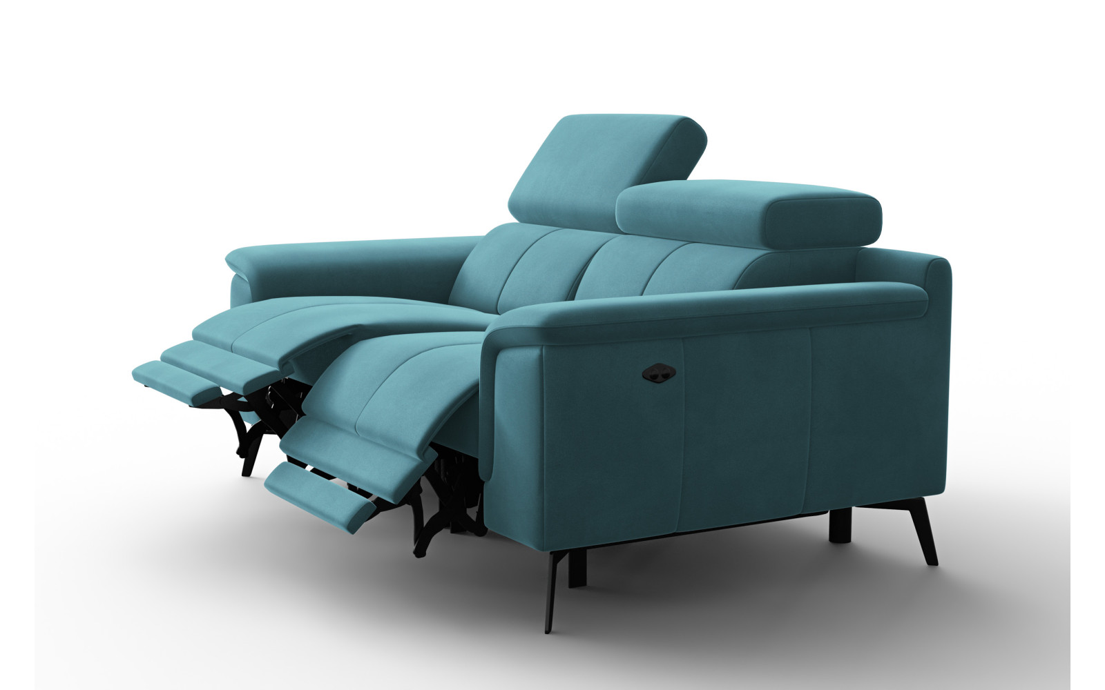 Canapé Relax 2 places FIERO, tissu velours turquoise