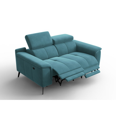 Canapé Relax 2 places FIERO, tissu velours turquoise