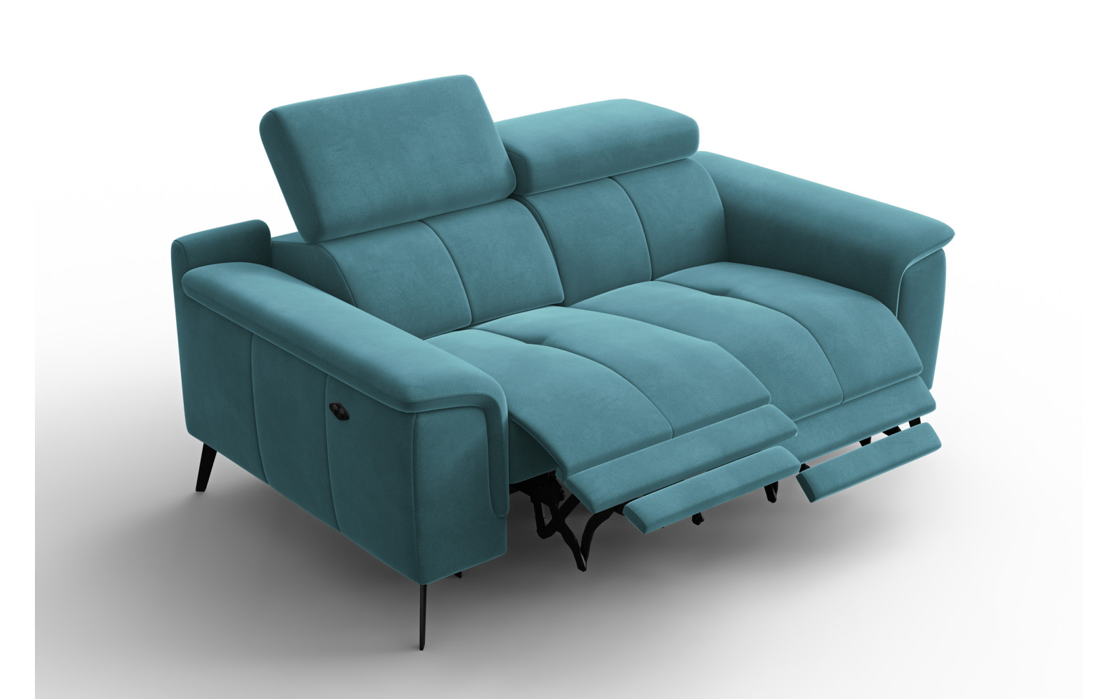 Canapé Relax 2 places FIERO, tissu velours turquoise
