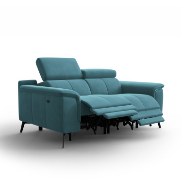 Canapé Relax 2 places FIERO, tissu velours turquoise