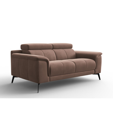 Canapé 2 places FIERO, tissu velours marron