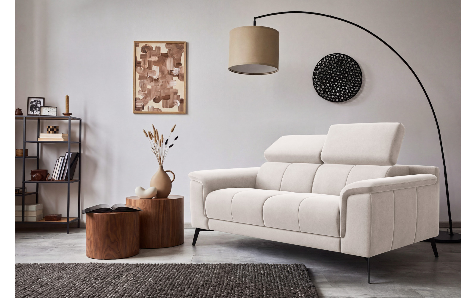 Canapé 2 places FIERO, tissu velours beige