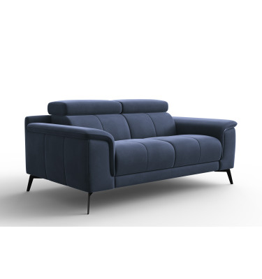 Canapé 2 places FIERO, tissu velours bleu marine