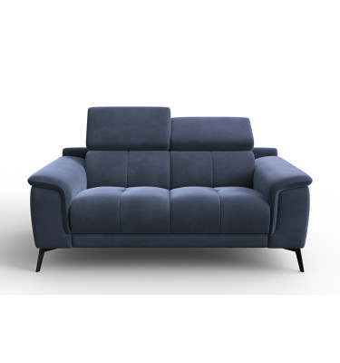 Canapé 2 places FIERO, tissu velours bleu marine