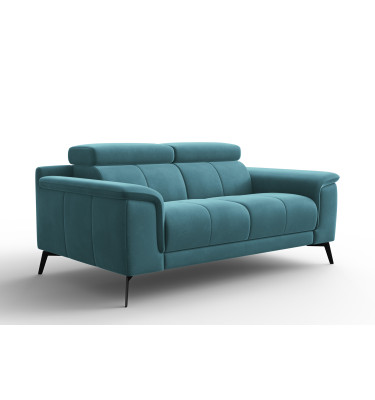 Canapé 2 places FIERO, tissu velours turquoise