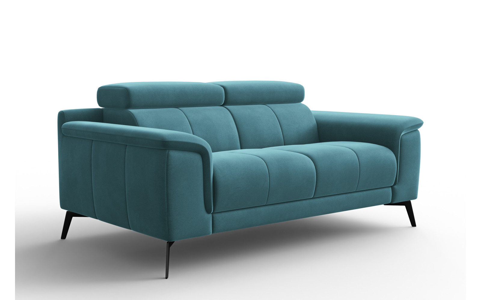 Canapé 2 places FIERO, tissu velours turquoise