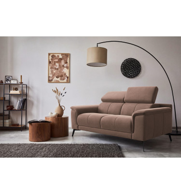 Canapé 2 places FIERO, tissu velours marron
