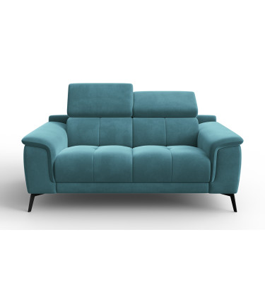 Canapé 2 places FIERO, tissu velours turquoise