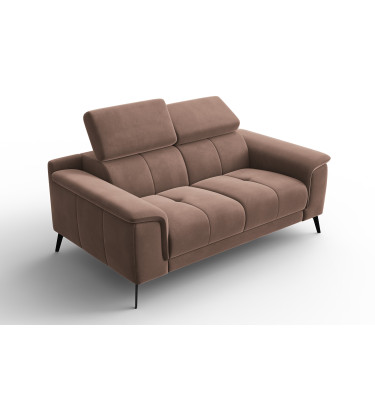 Canapé 2 places FIERO, tissu velours marron