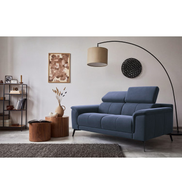 Canapé 2 places FIERO, tissu velours bleu marine