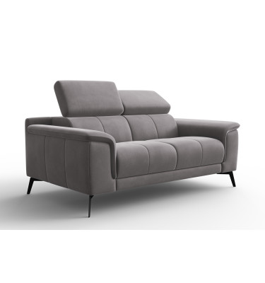 Canapé 2 places FIERO, tissu velours gris foncé