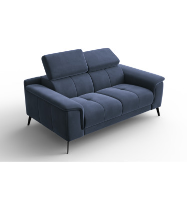 Canapé 2 places FIERO, tissu velours bleu marine