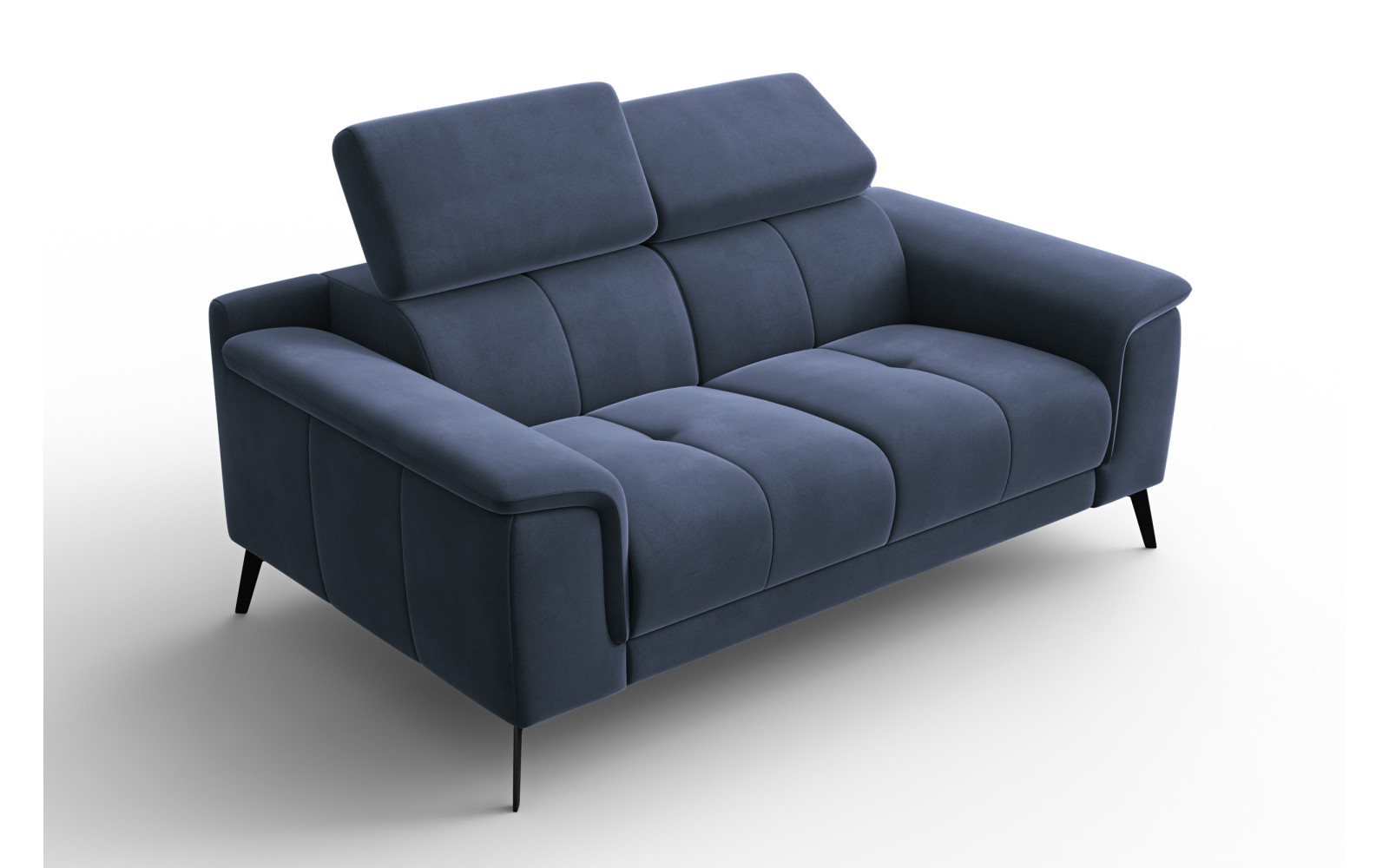 Canapé 2 places FIERO, tissu velours bleu marine