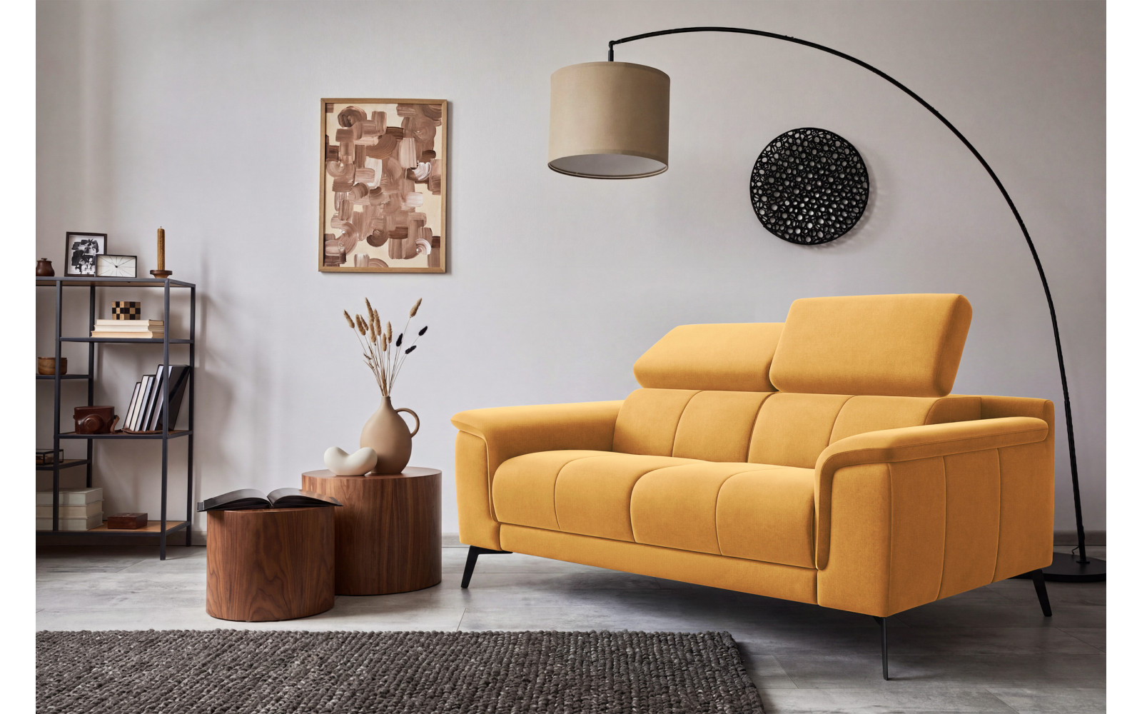 Canapé 2 places FIERO, tissu velours jaune