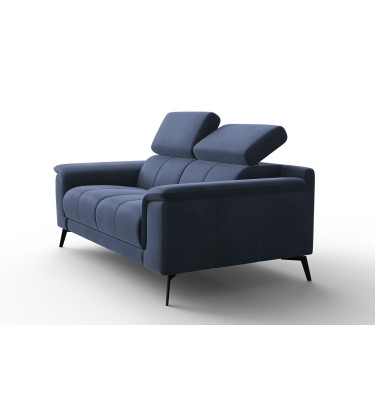 Canapé 2 places FIERO, tissu velours bleu marine