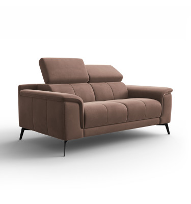 Canapé 2 places FIERO, tissu velours marron