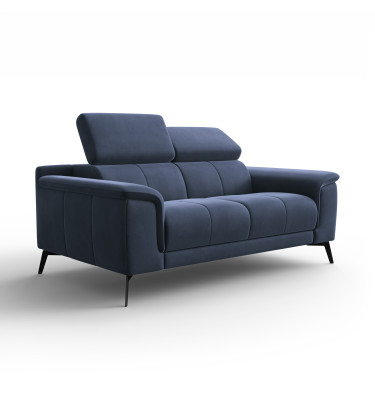 Canapé 2 places FIERO, tissu velours bleu marine