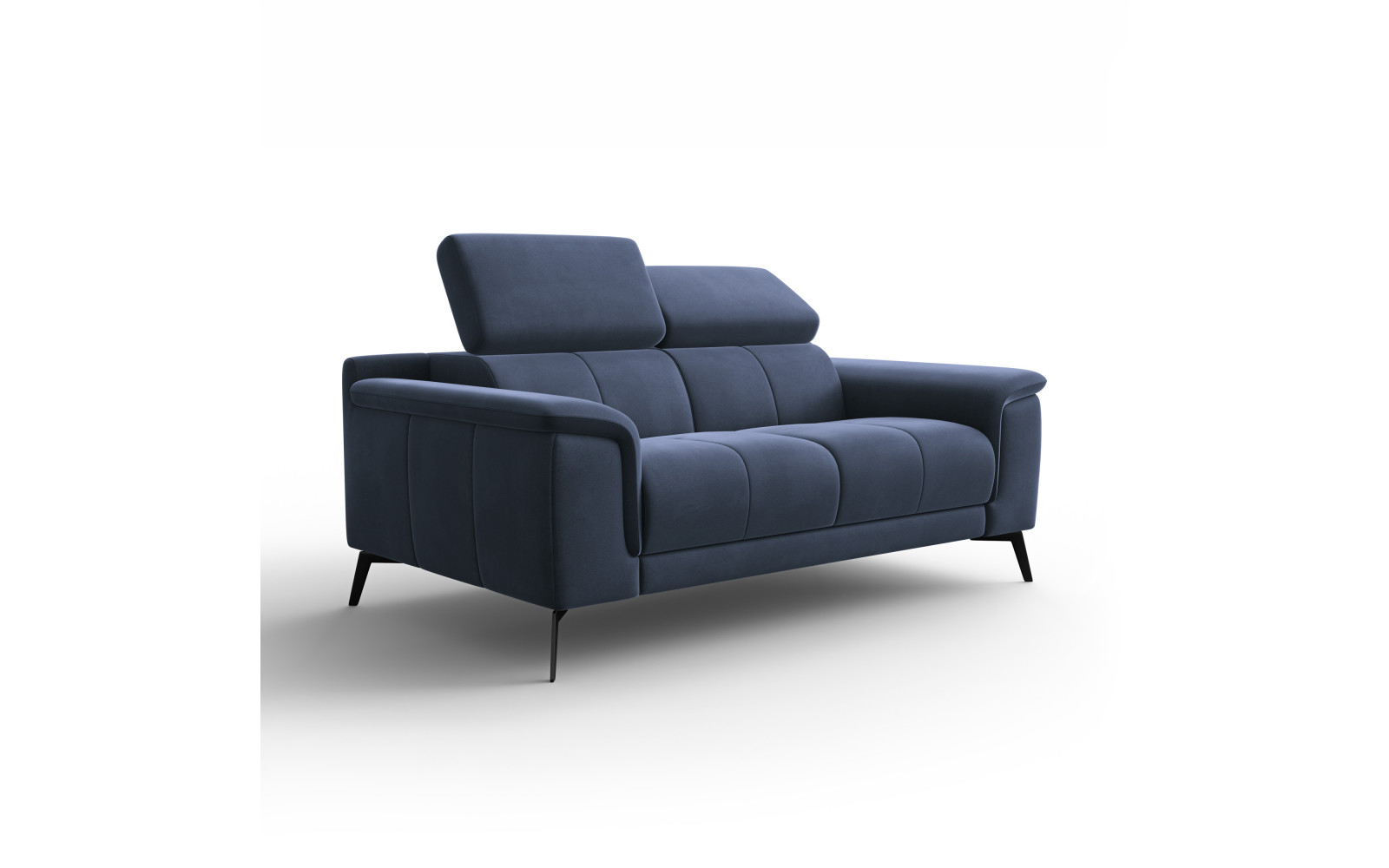 Canapé 2 places FIERO, tissu velours bleu marine