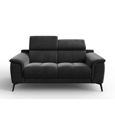 Canapé 2 places FIERO, tissu velours noir