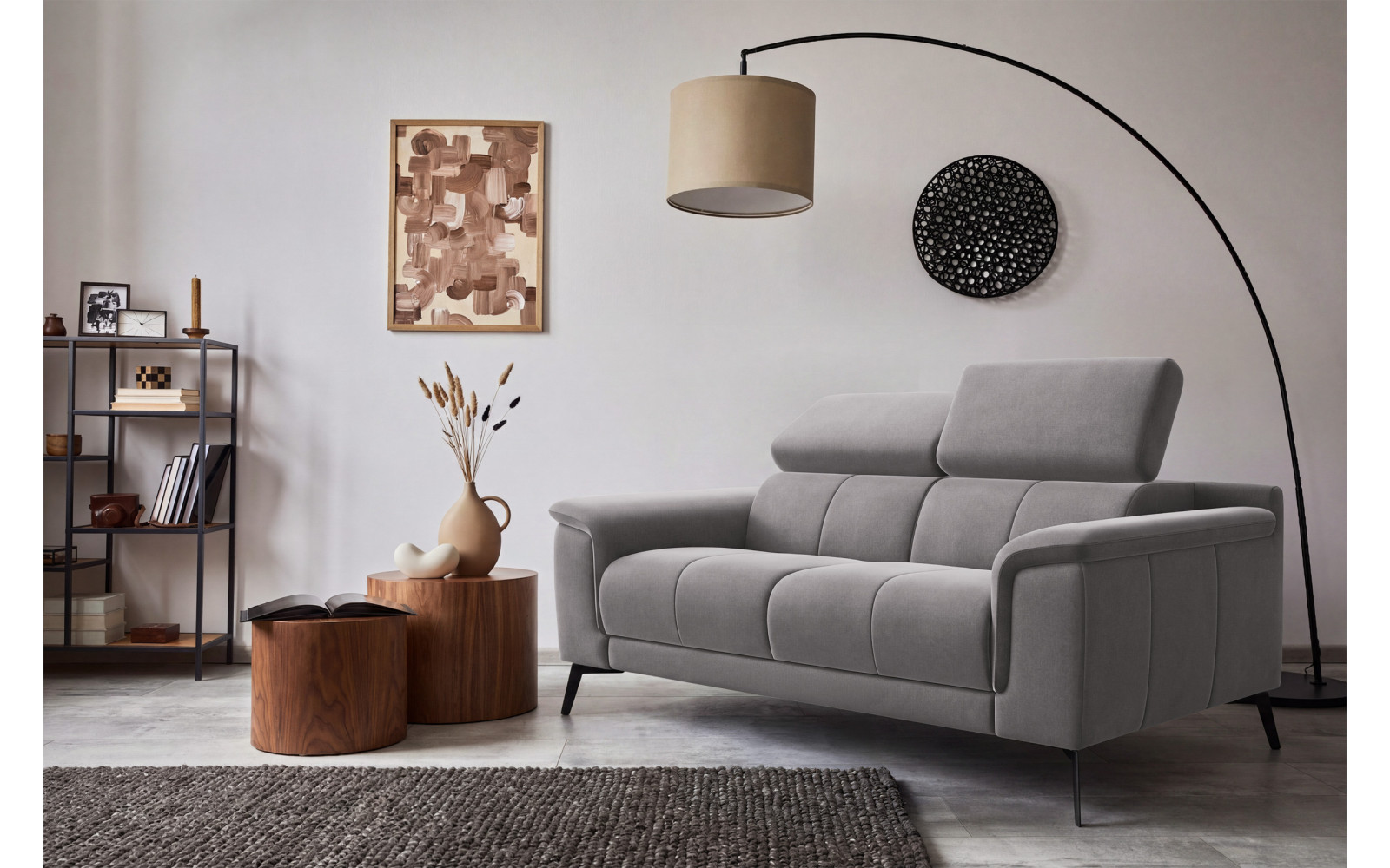 Canapé 2 places FIERO, tissu velours gris foncé