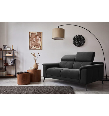 Canapé 2 places FIERO, tissu velours noir
