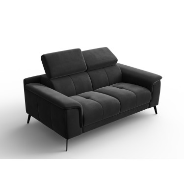 Canapé 2 places FIERO, tissu velours noir