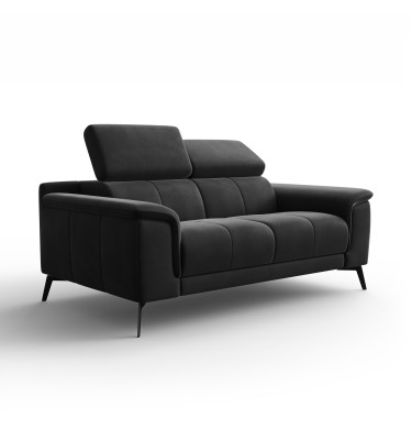 Canapé 2 places FIERO, tissu velours noir