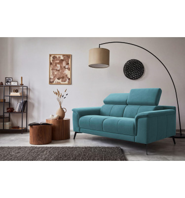 Canapé 2 places FIERO, tissu velours turquoise