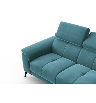 Canapé 2 places FIERO, tissu velours turquoise