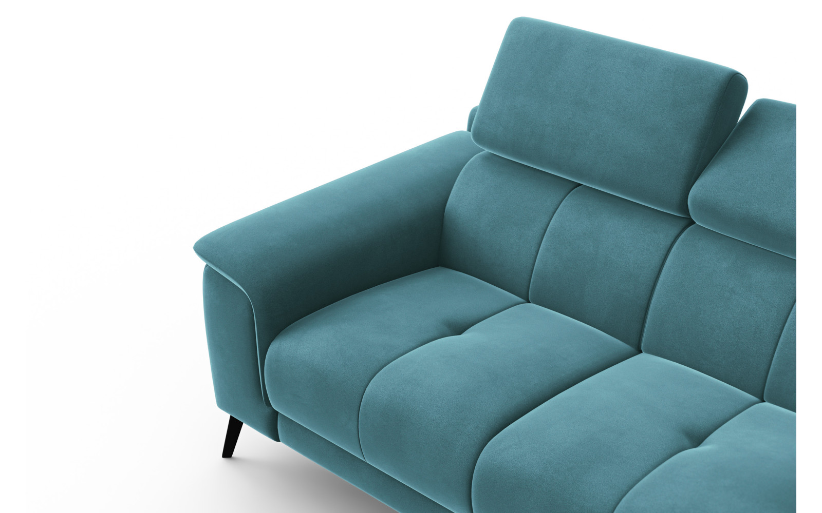 Canapé 2 places FIERO, tissu velours turquoise