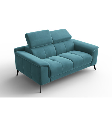 Canapé 2 places FIERO, tissu velours turquoise