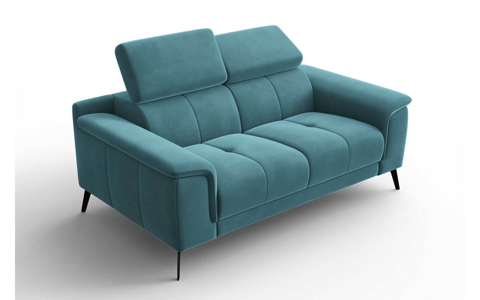 Canapé 2 places FIERO, tissu velours turquoise