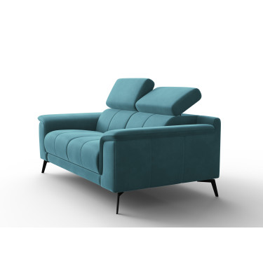 Canapé 2 places FIERO, tissu velours turquoise