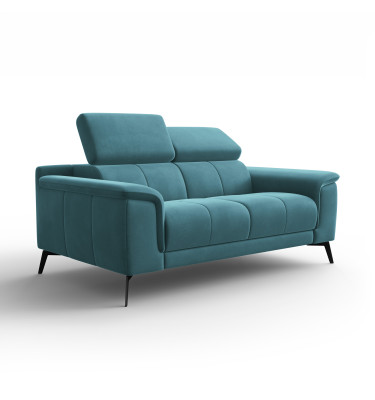 Canapé 2 places FIERO, tissu velours turquoise