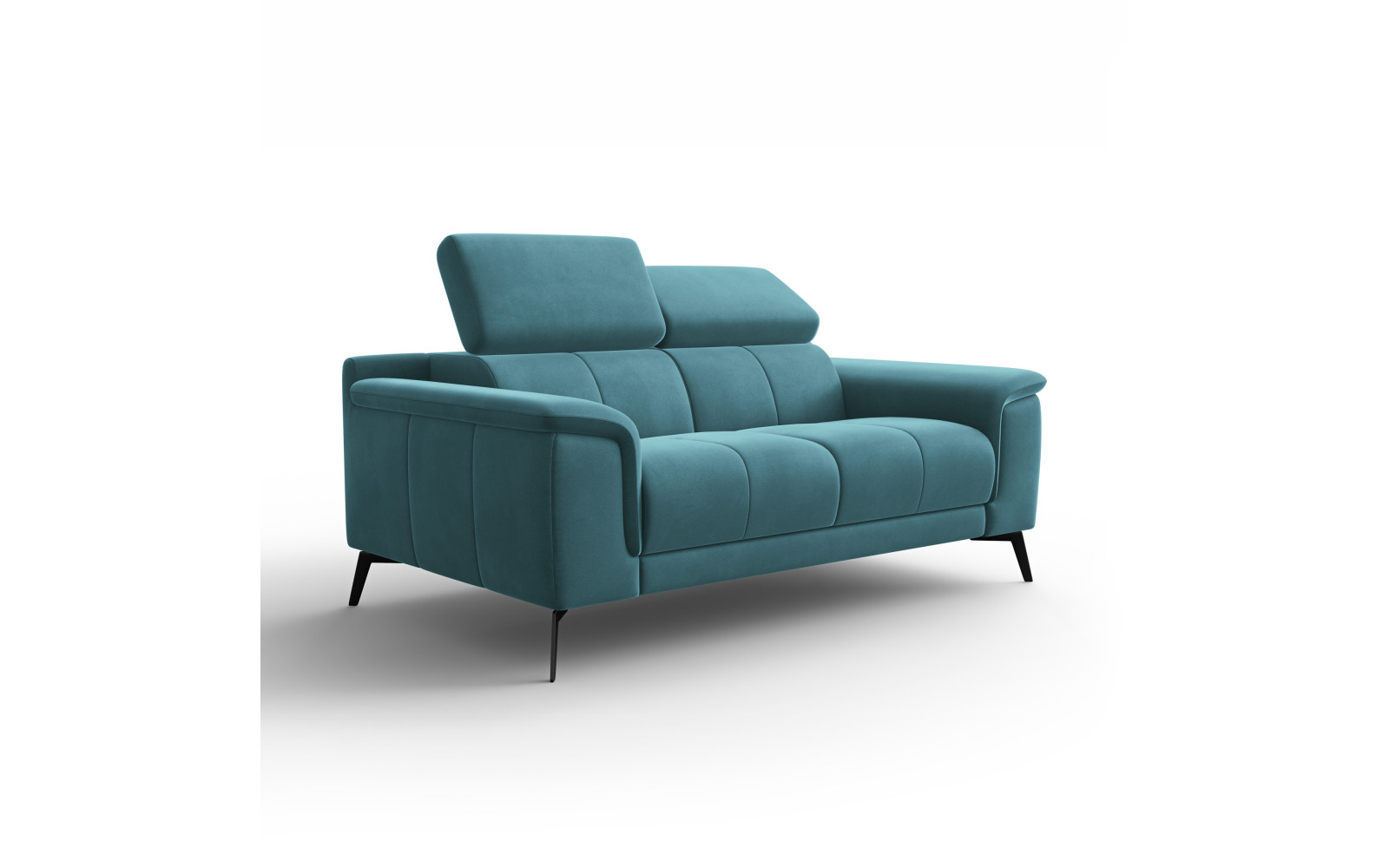 Canapé 2 places FIERO, tissu velours turquoise