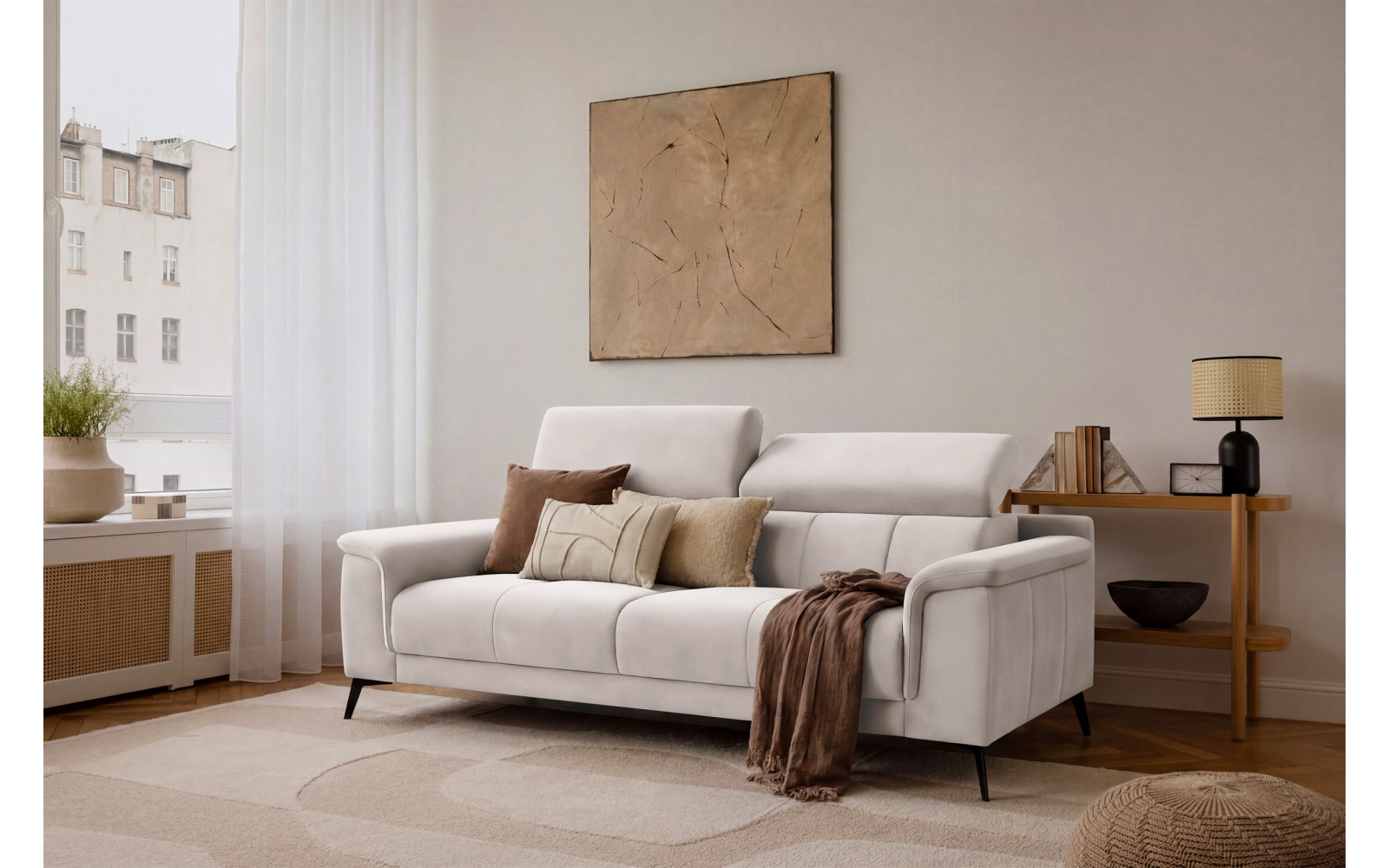 Canapé 3 places FIERO, tissu velours beige