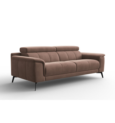 Canapé 3 places FIERO, tissu velours marron