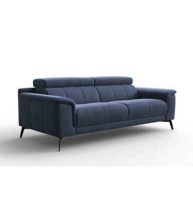 Canapé 3 places FIERO, tissu velours bleu marine