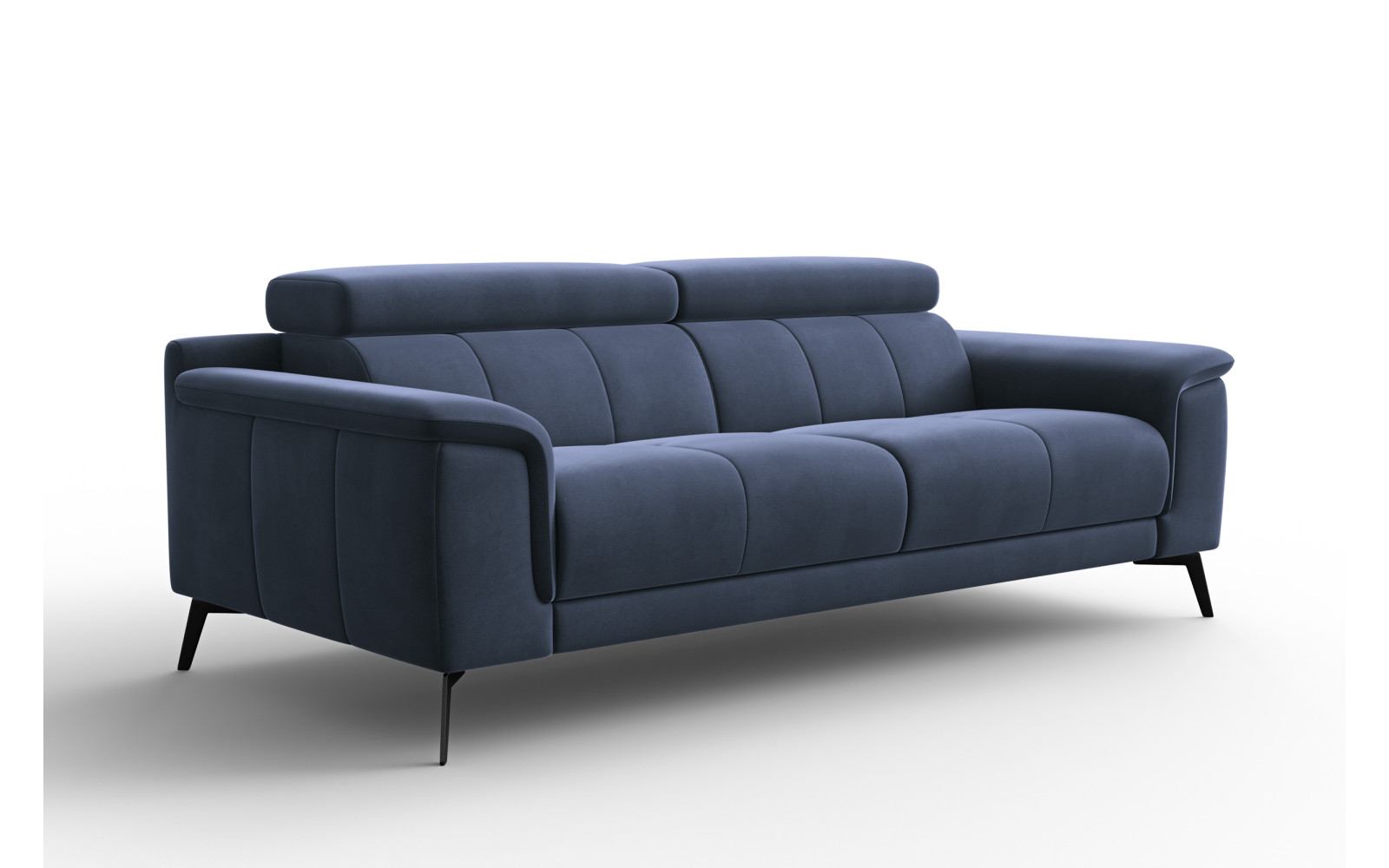 Canapé 3 places FIERO, tissu velours bleu marine