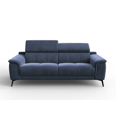 Canapé 3 places FIERO, tissu velours bleu marine