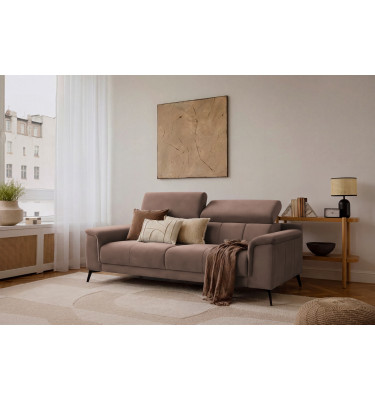Canapé 3 places FIERO, tissu velours marron