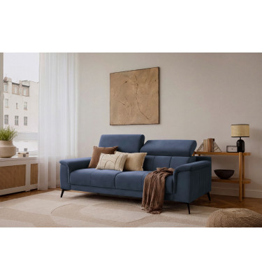 Canapé 3 places FIERO, tissu velours bleu marine