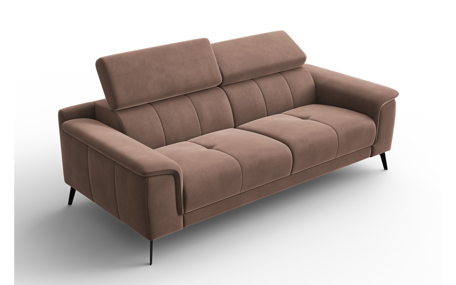 Canapé 3 places FIERO, tissu velours marron