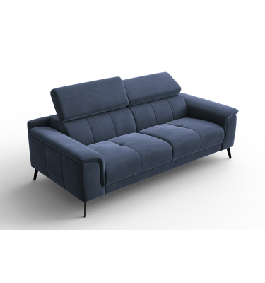 Canapé 3 places FIERO, tissu velours bleu marine